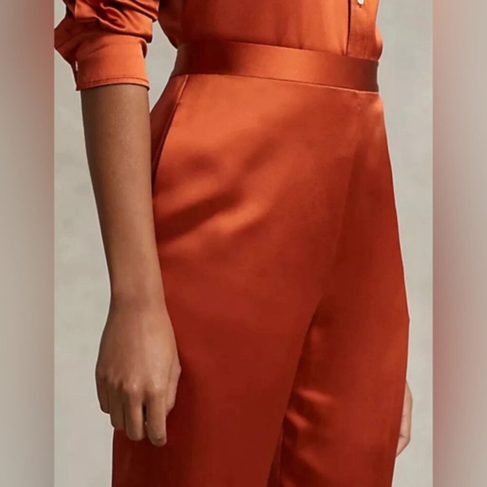 Nwt Polo Ralph Lauren 100% Silk Charmeuse Straight Dress Pants Satin Size 00